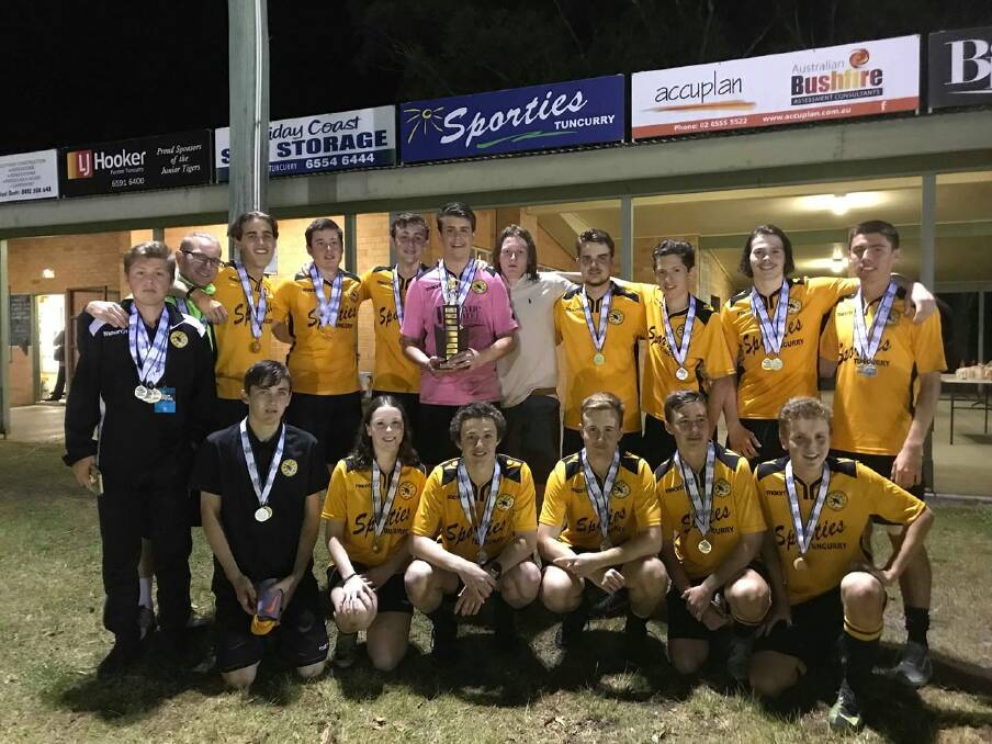 Champions: Tuncurry Forster Black secured the under 18s south premiership over clubmates Gold. Photo: Football Mid North Coast.