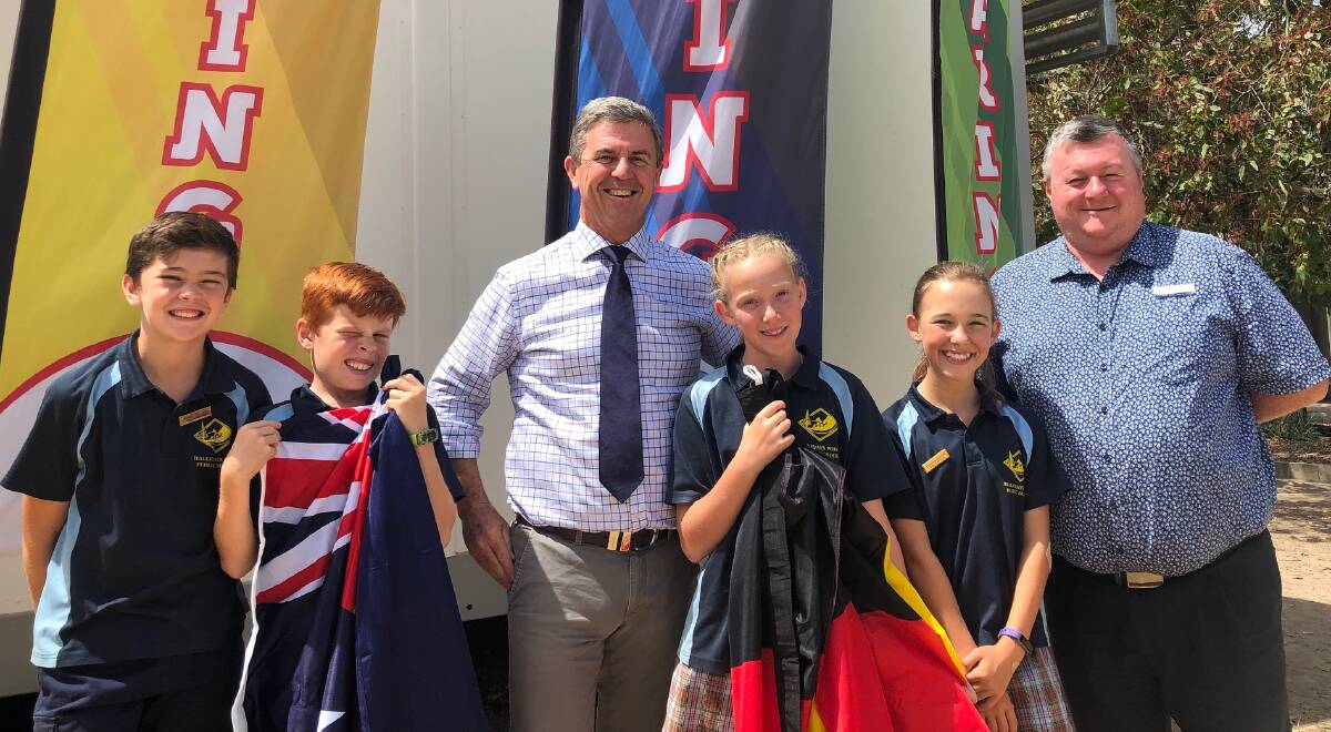 Member for Lyne Dr David Gillespie and principal Peter Johnson with the 2019 school leaders.