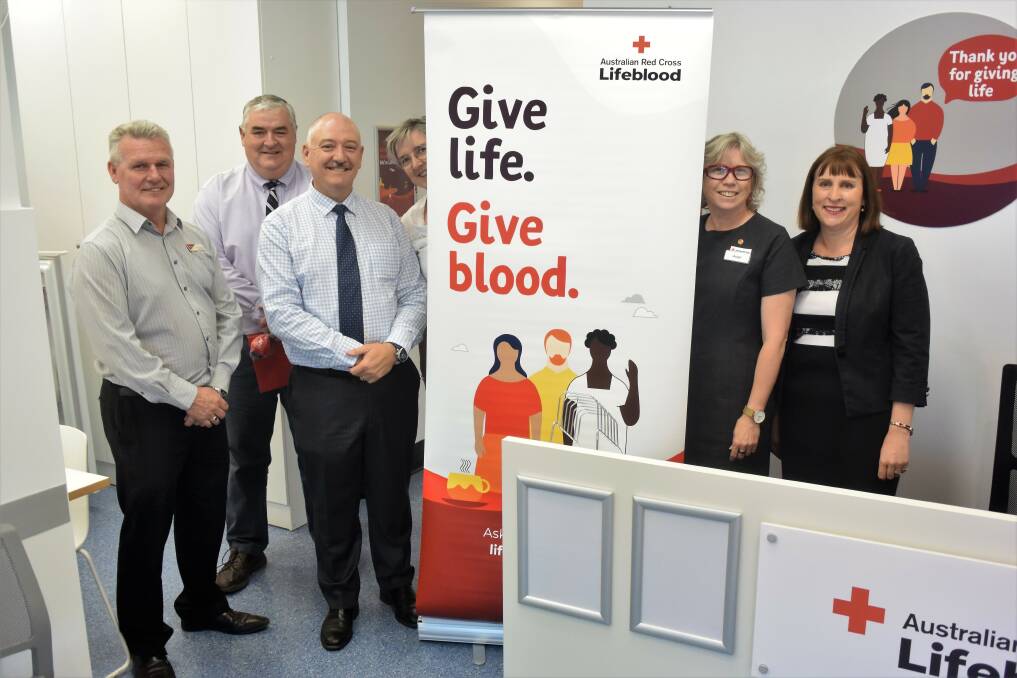 Club Taree's Morgan Stewart and Mal Neale, Wingham Services Club's Dean McCarthy, Taree Blood Banks's Lynette Cassapi and Ange Callaghan and Australian Red Cross Lifeblood NSW/ACT regional partnerships manager Linda Rendal at the launch of the Mid Coast Clubs Challenge.