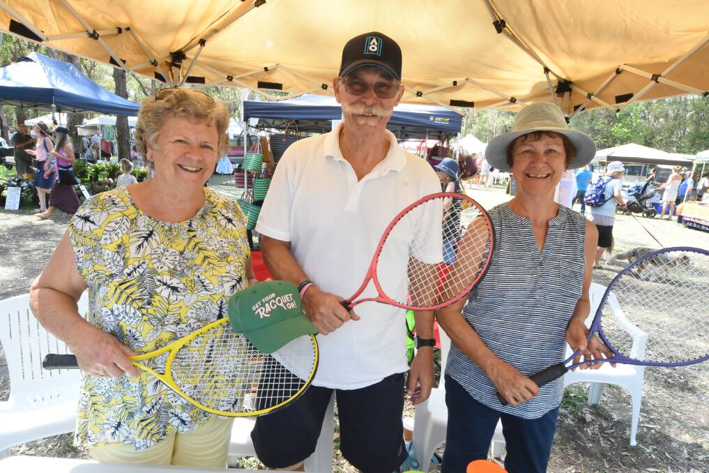 On court: Black Head Tennis Club's Sharyn Andrews, John Mead and Rhonda Gibson want more players to return to the sport.