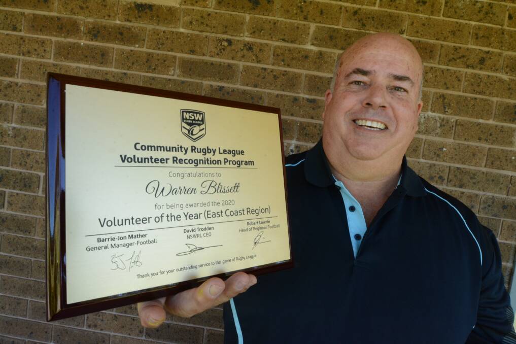 Service to the game: Warren Blissett said it was both an honour and a surprise to win the NSWRL East Coast region volunteer of the year. Photo: Scott Calvin.