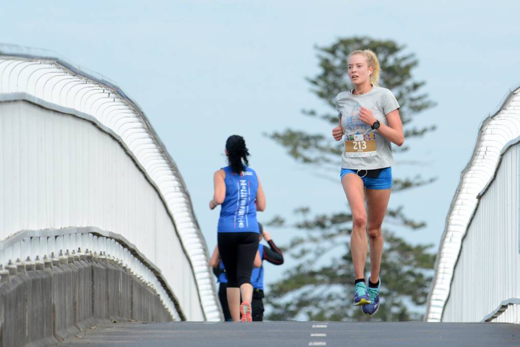 Blistering pace: Newcastle's Josie Pepper was the first female across the line in the half marathon. Photo: Scott Calvin. 