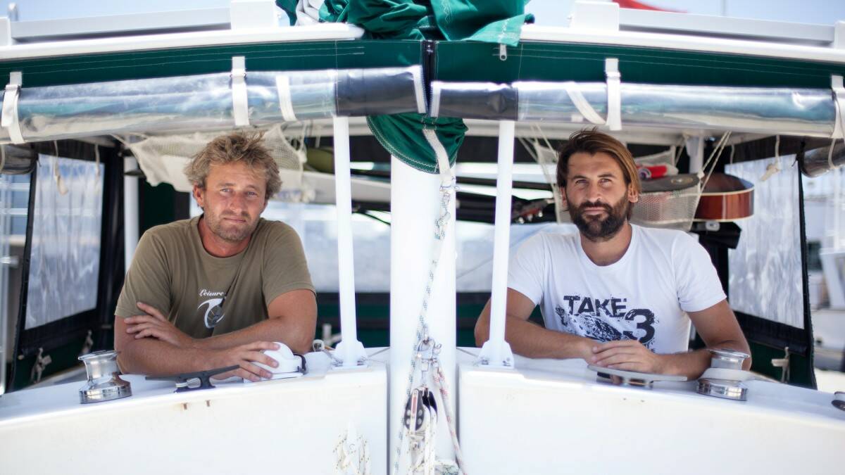 SAVING OUR OCEANS: Environmentalist Tim Silverwood (right) and Canadian adventurer Adrian Midwood will be sailing into Forster this week to raise awareness about the amount of plastic pollution in the Pacific Ocean. and what we can do to help.
