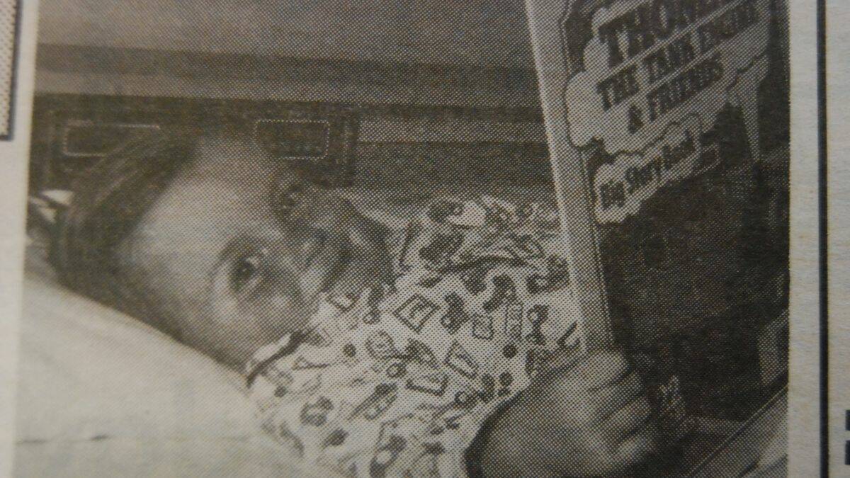 THROWBACK THURSDAY: Todd O'Leary snuggles up in bed with Thomas the Tank Engine and Friends. Todd was featured as the November 7 1990 reader profile for the month.