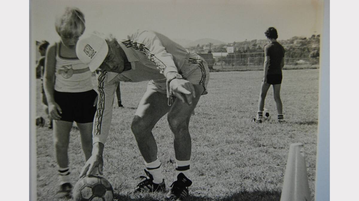 SPORTS STARS: Brett Longstaff and Eric Worthington at a soccer clinic in 1983. 